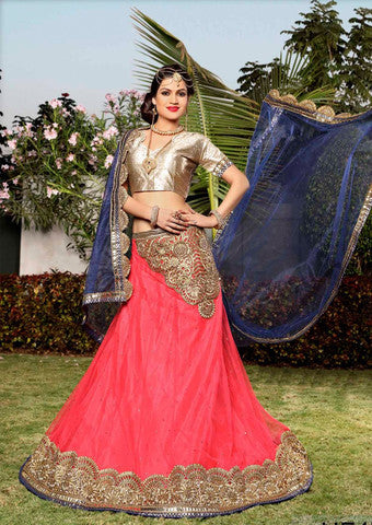 Rahi Pink Net A Line Lehenga Choli