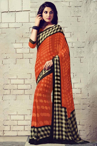 Wama fashion latest designer orange colour saree