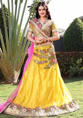 Rahi Yellow Net A Line Lehenga Choli