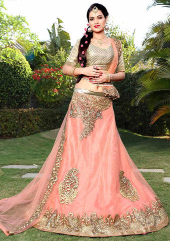 Rahi Peach Net A Line Lehenga Choli