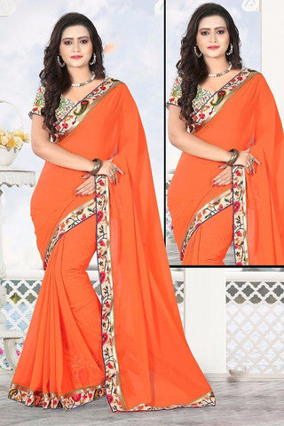 Quantity wama fashion latest designer Orange colour saree