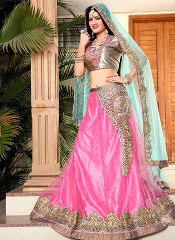 Rahi Pink Net A Line Lehenga Choli