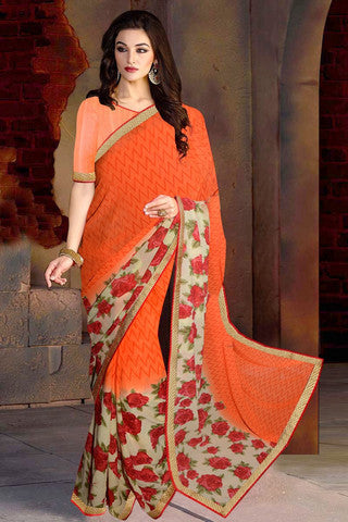 Wama fashion latest designer Orange colour saree